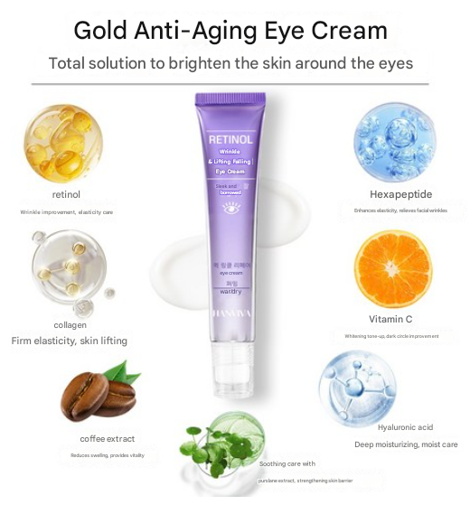 HANVIVA Retinol Eye Cream Collagen Wrinkle Eye Cream Wrinkle Improvement Eye Cream Eye Wrinkles Under Eyes Dark Circles Fat Removal Essence Vitamin Whitening Eye Lifting Elasticity Care Moisture Cream, 20g, 1ea