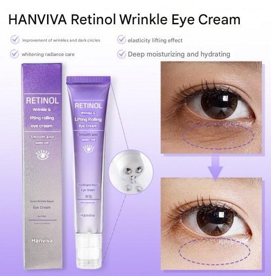 HANVIVA Retinol Eye Cream Collagen Wrinkle Eye Cream Wrinkle Improvement Eye Cream Eye Wrinkles Under Eyes Dark Circles Fat Removal Essence Vitamin Whitening Eye Lifting Elasticity Care Moisture Cream, 20g, 1ea