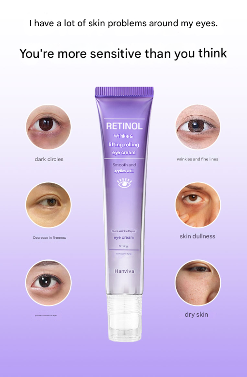 HANVIVA Retinol Eye Cream Collagen Wrinkle Eye Cream Wrinkle Improvement Eye Cream Eye Wrinkles Under Eyes Dark Circles Fat Removal Essence Vitamin Whitening Eye Lifting Elasticity Care Moisture Cream, 20g, 1ea